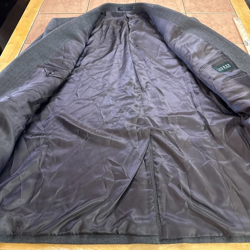 Lauren Ralph Lauren Sport Coat Jacket‎ Brown Herringbone Plaid Flannel Wool 48L